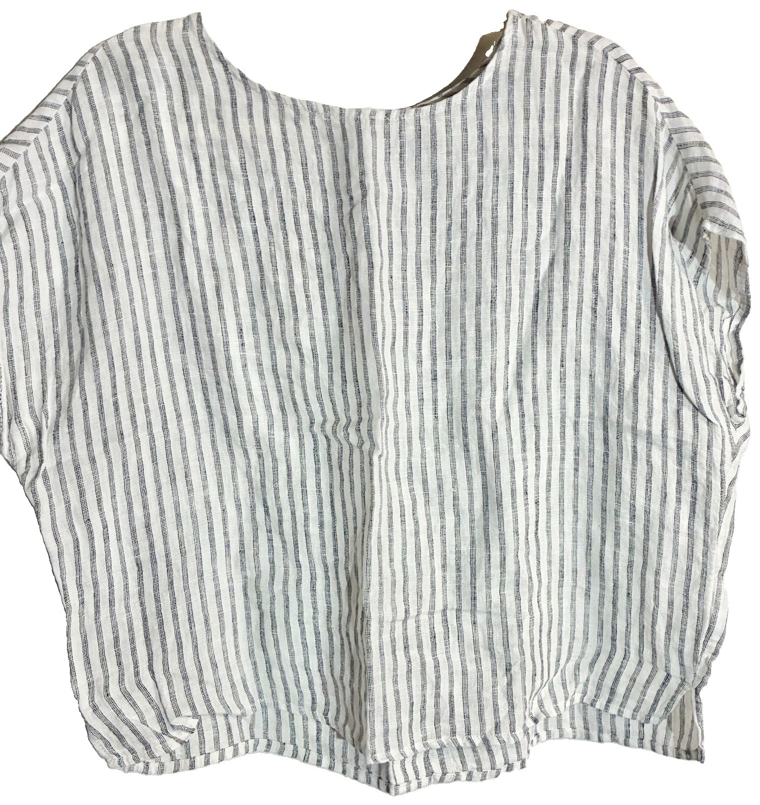 Tahari Woman 100% Linen Boxy Crop Top Sz XL Shirt Button Down Striped Breathable