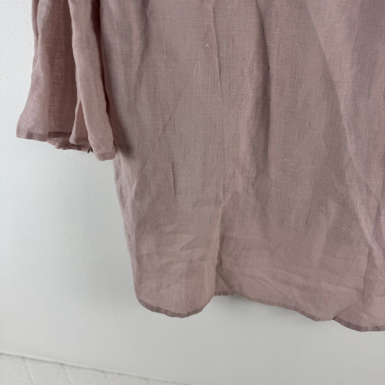 Crown Linen Designs Maya Top Dusty Pink 100% Linen Bell Sleeve V-Neck M