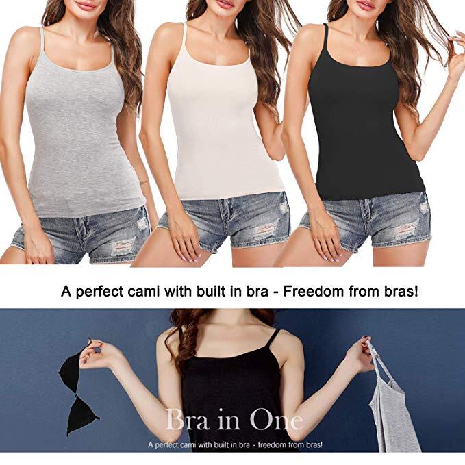Women’s Breathable Cami Tank Top Slim Body Shaper Stretch Vest with Built in Bra
