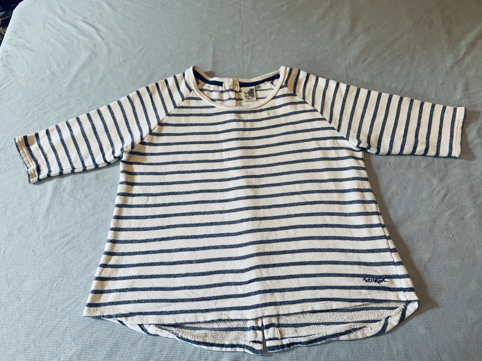 WEIRD FISH, Pure Cotton-Blue Stripe-3/4 Sleeve-Button Back-Sweat Shirt. 16 VGC