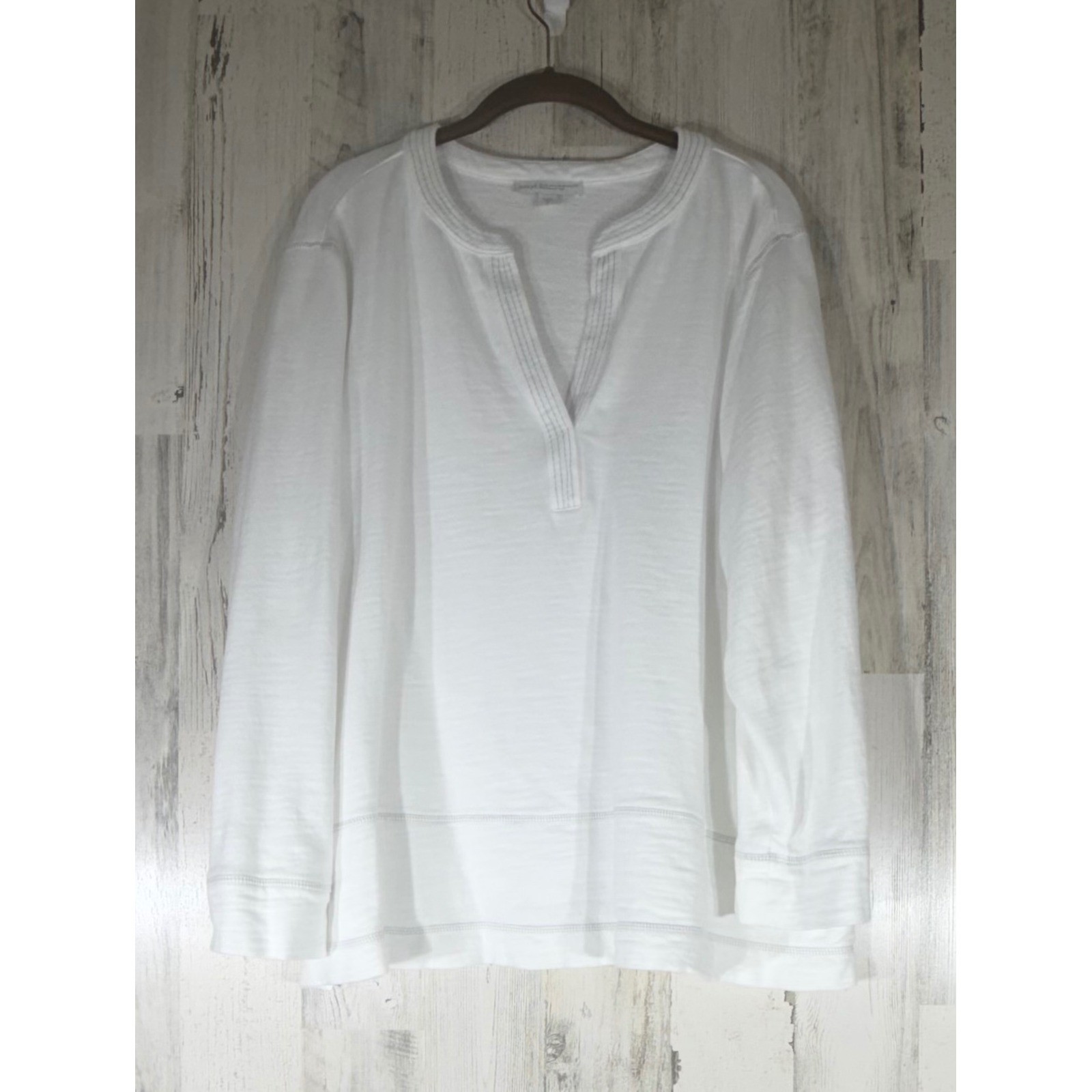 Pure Jill Split Neck Pullover Top 3X White Organic Cotton French Terry READ