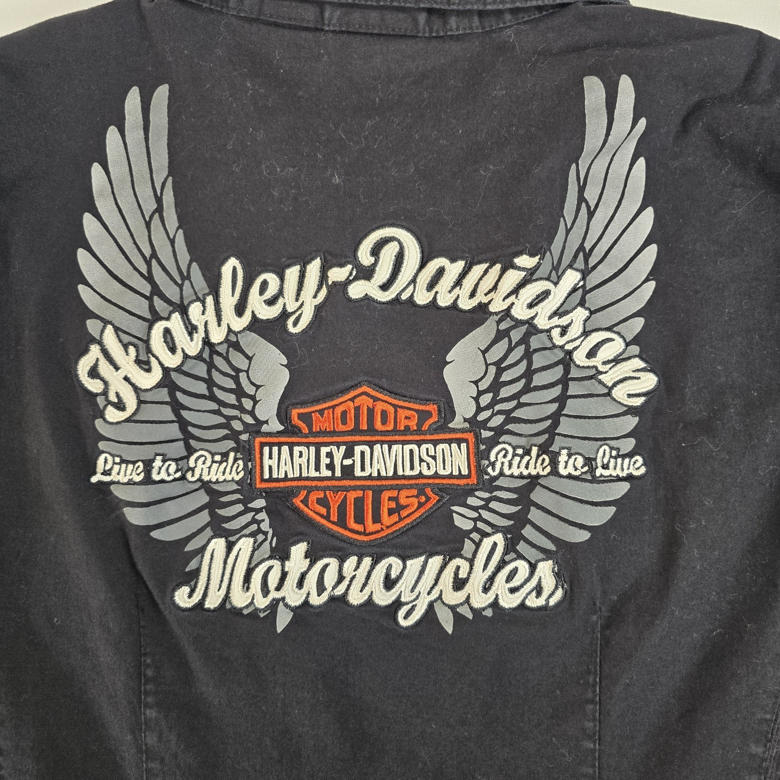 Vintage Harley Davidson Zip Up Mechanic Motorcycle Biker Shirt Women’s Size S