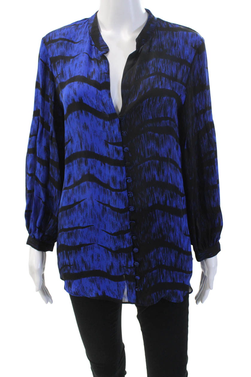 Parker Womens Long Sleeve V-neck Button Colorblock Blouse Blue Size M