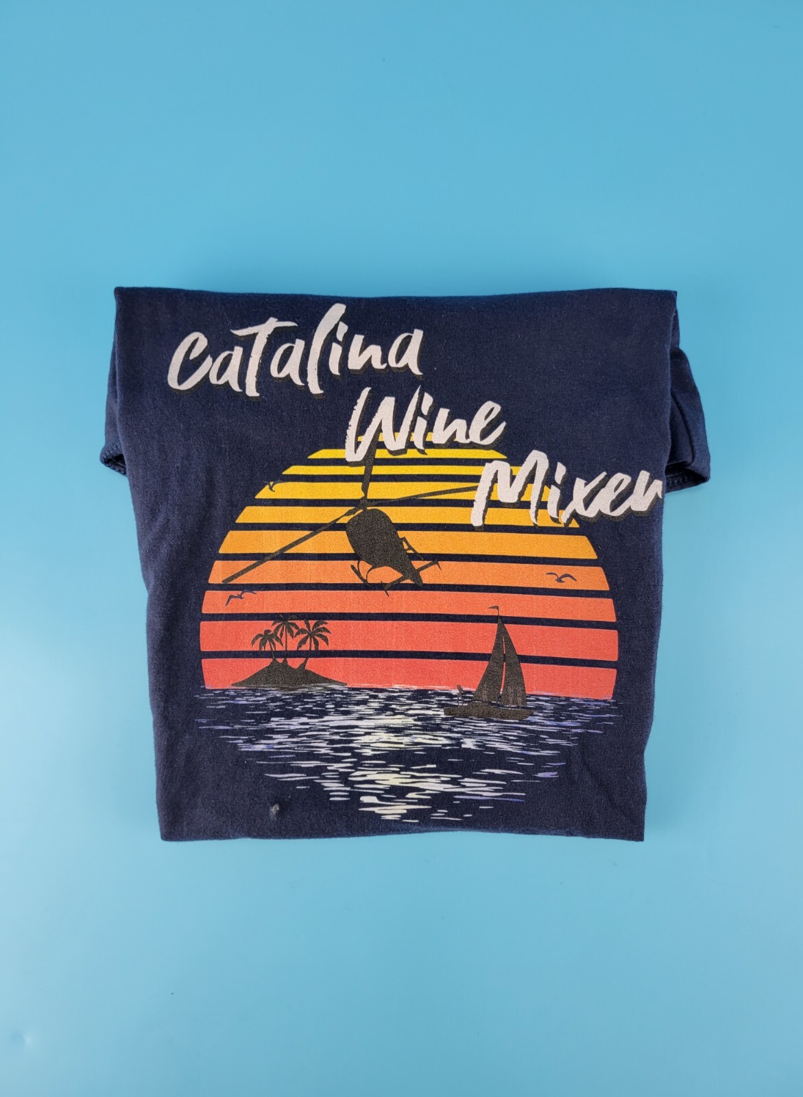 Women Junior Size Small Catalina Wine Mixer Step Brothers Movie T Shirt Navy New