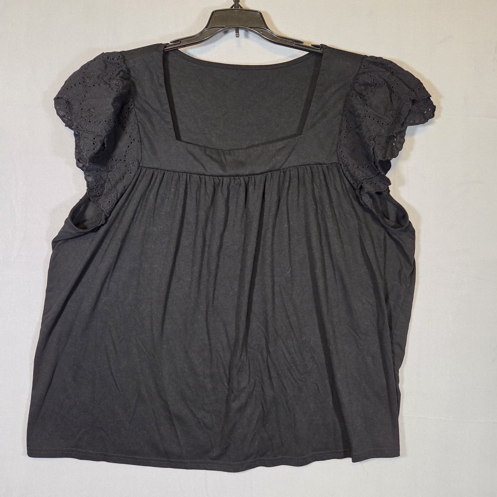 Women’s Black Eyelet Flutter Sleeve Top Plus Size 3X Square Neck Blouse