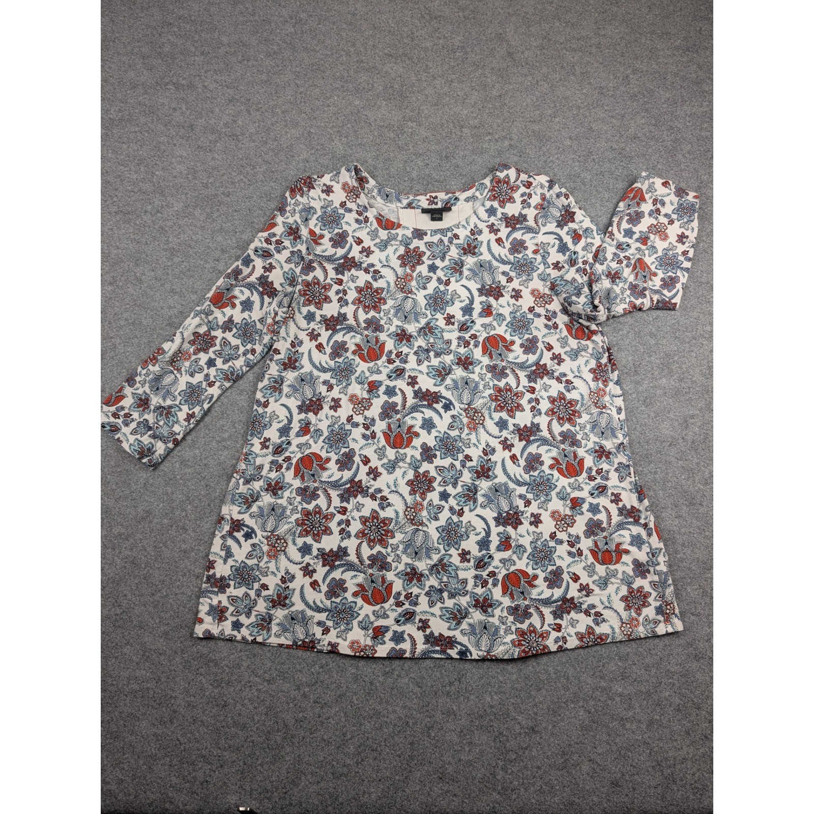 J.Jill Wearever Floral Paisley Button Back Tunic Top Rust Blue Small