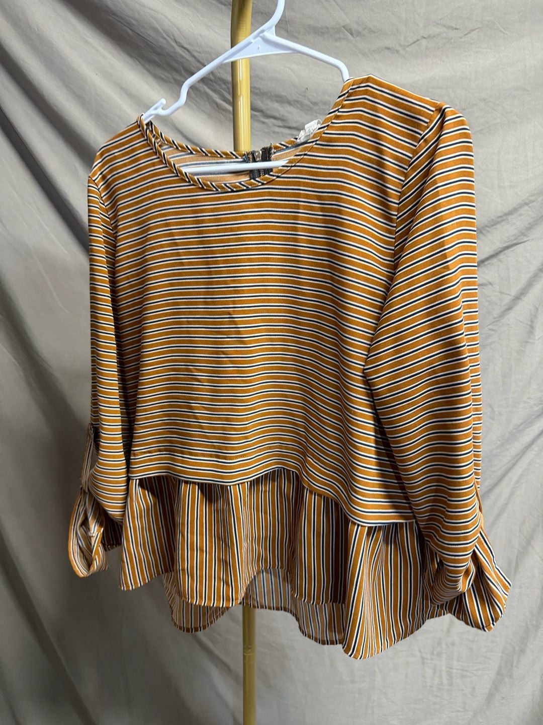 Hem & Thread Women’s Striped Long Sleeve Peplum Blouse size L