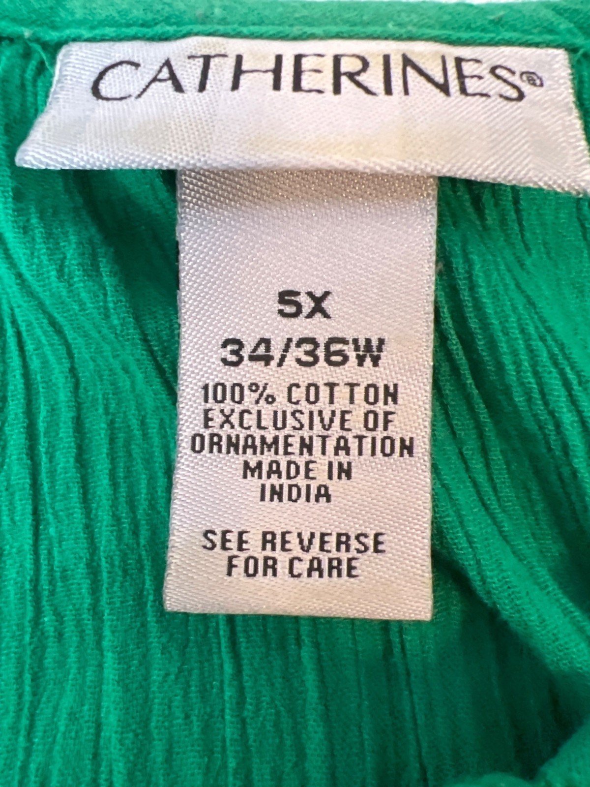 Catherine’s 5X 34/36W Kelly Green Blouse Tassels Tie Lightweight Spring Beading