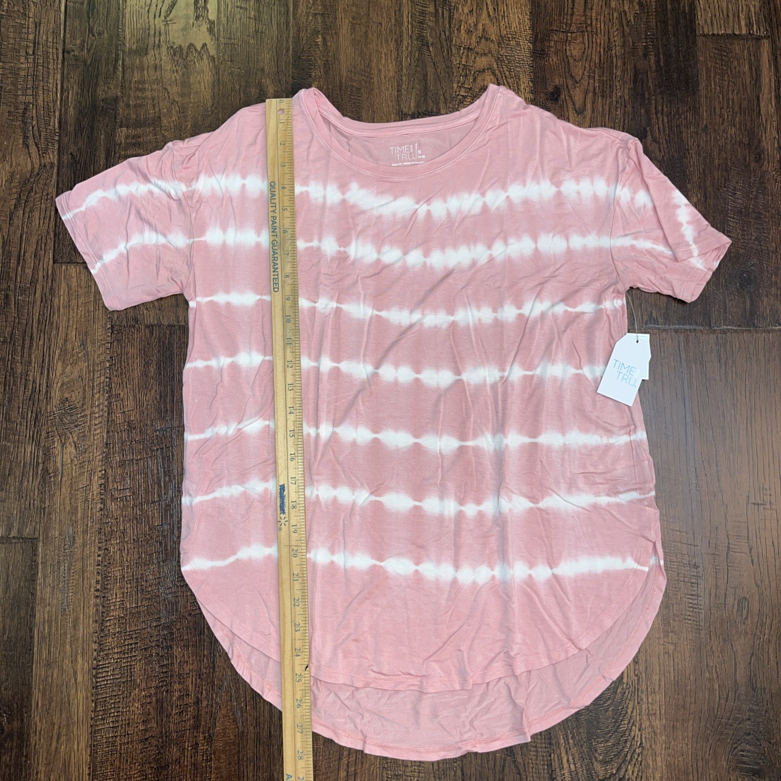 Time and Tru Women S (4-6) Crewneck Solid & Tie-Dye Tunic Tee with Short Sleeves