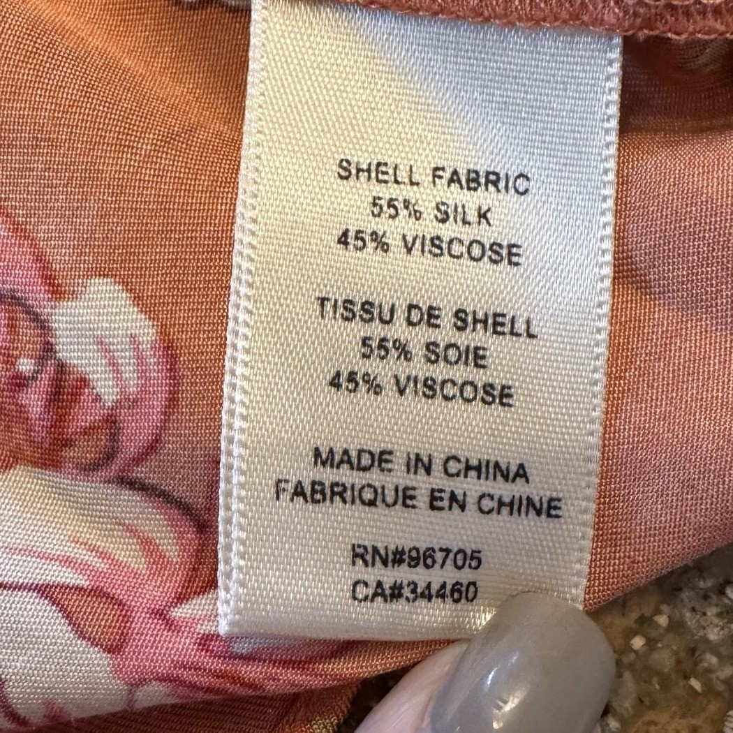 Rebecca Taylor Womens Silk Blend Floral Blouse 8 Orange Tie Cuff Cottagecore
