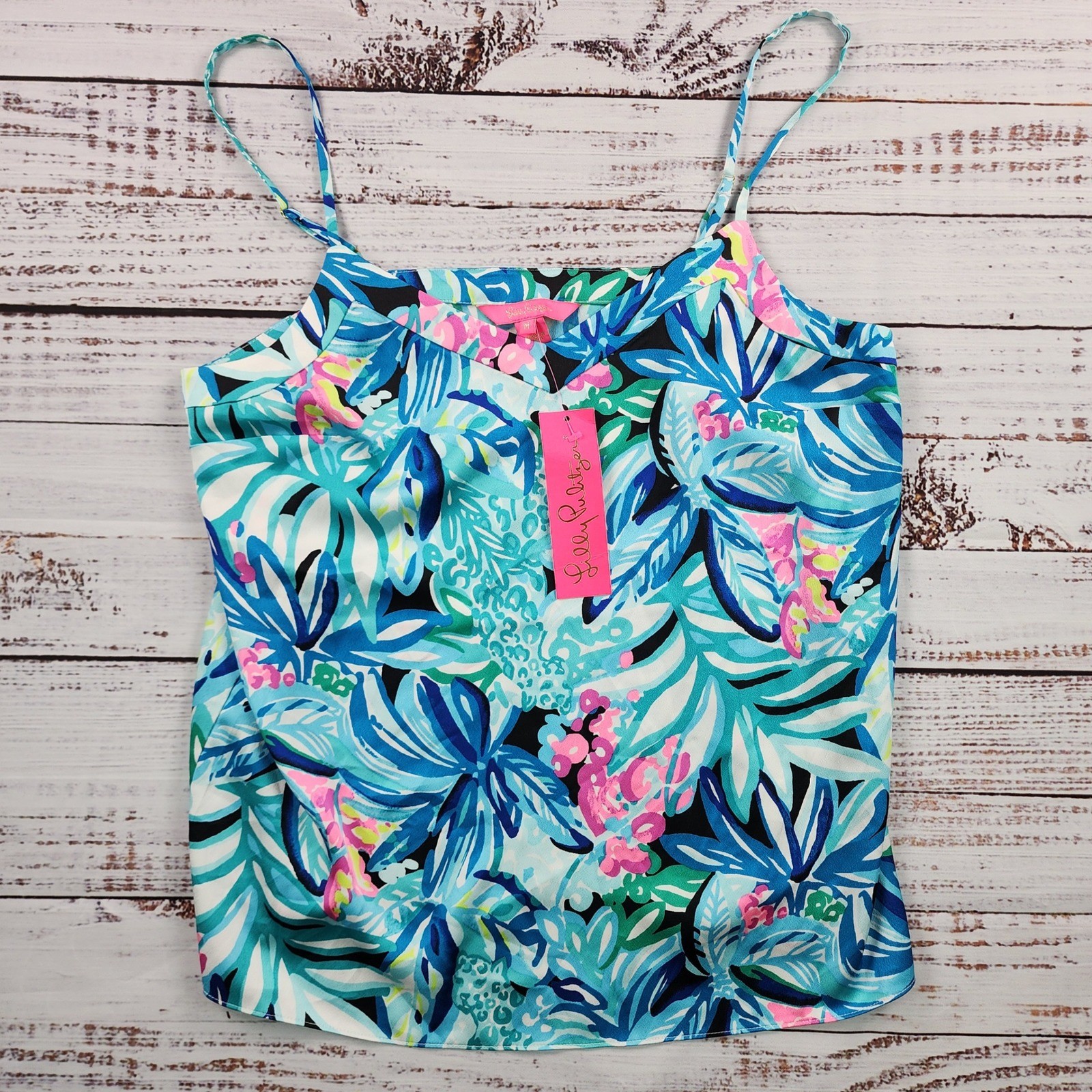 Lilly Pulitzer Margaery Cami Tank Top Women M Hype It Up Maldives Green NWT