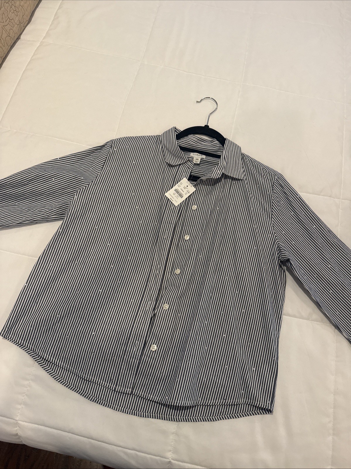 J Crew Blue & White Striped Rhinestone Studded Button Down Shirt Women’s Size XS