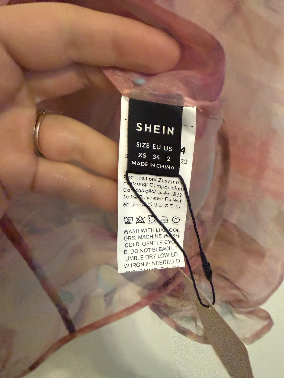 NWT SHEIN BAE XS Sheer Floral Organza Puff Sleeve Blouse Mesh Romantic Top Y2K