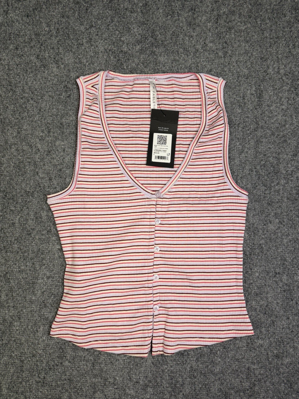 Women’s Fabletics Modal Rib V-Neck Button Tank Top Size Large New Lilac Lilly