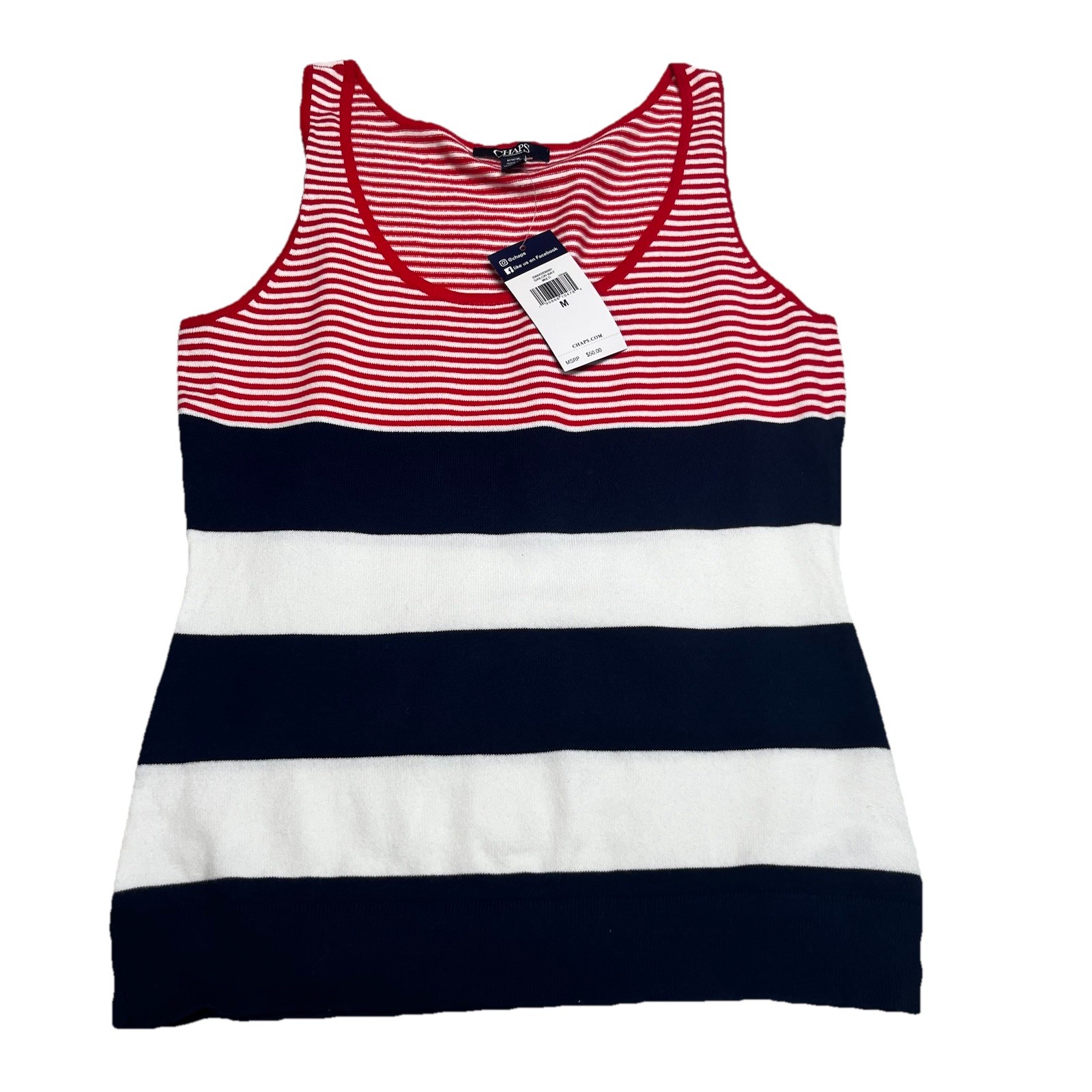 Chaps Nautical Tank Top Medium Red White Blue Striped Small Patriotic Americana