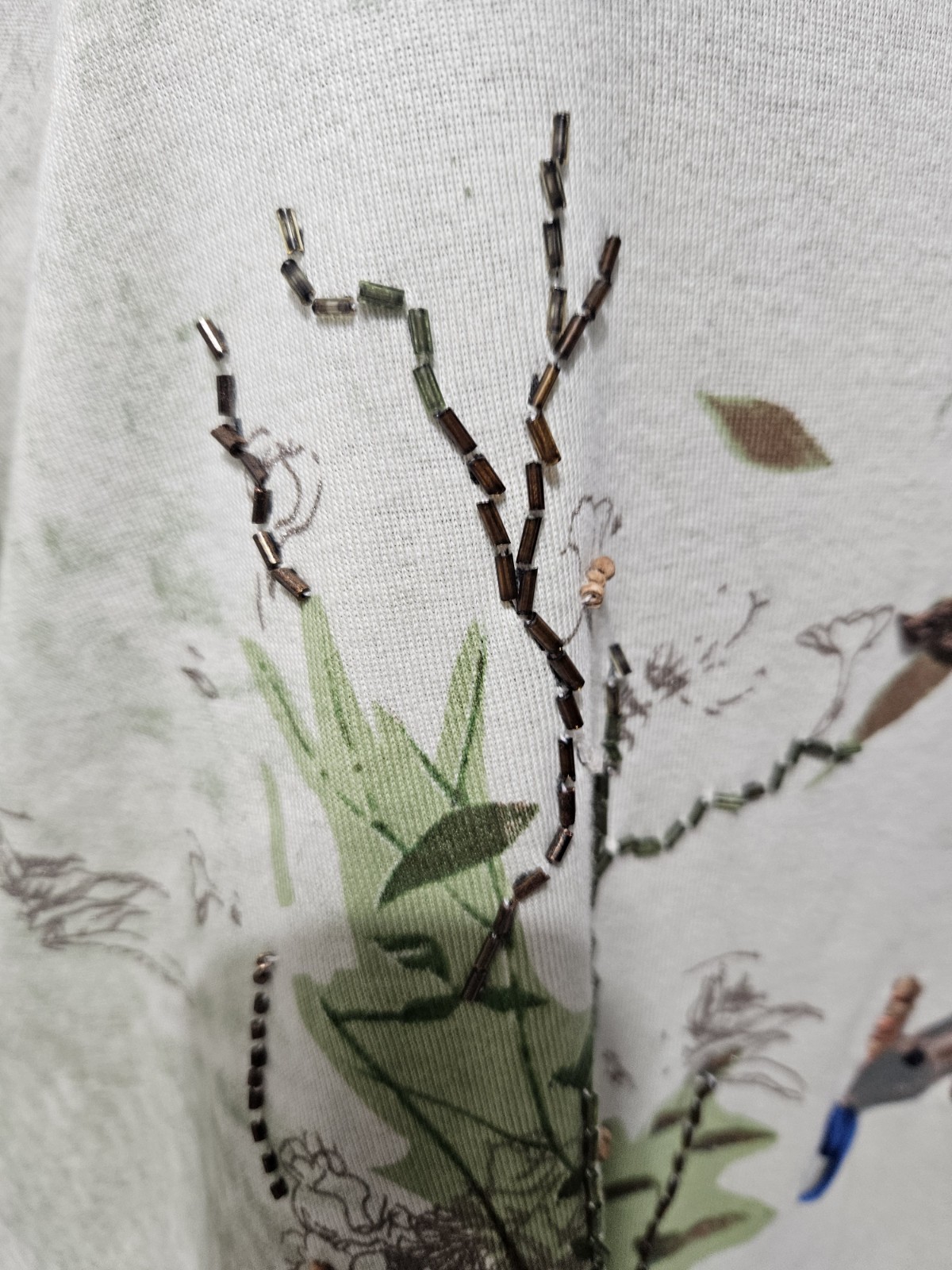 SPENSE, WOMEN’S NEW OLIVE GREEN COTTON LONG SLEEVED BEADED BIRD TOP, SIZE 3X