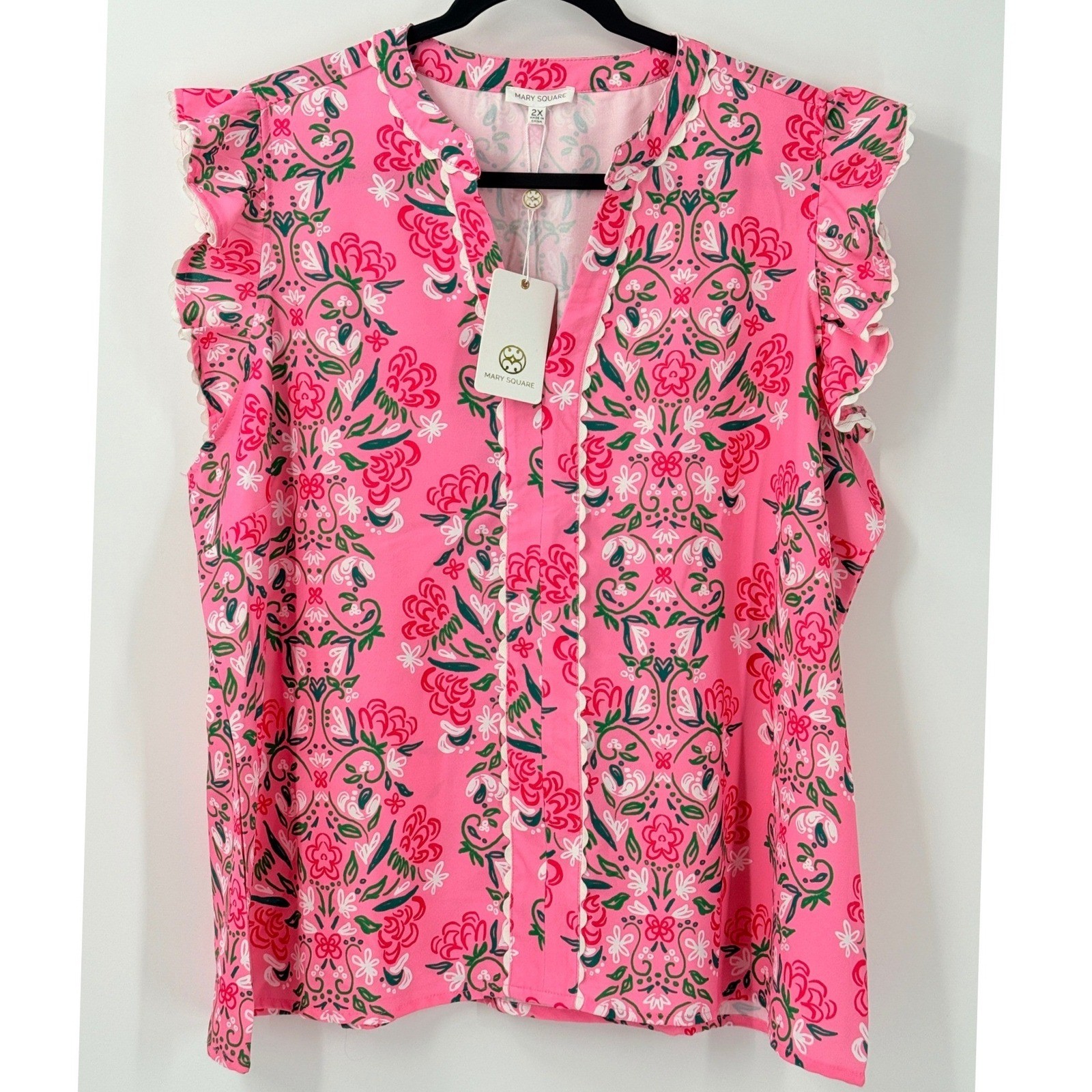 NWT Mary Square Busy Bee Pink Kira Top Ruffle Sleeve sz 2X preppy cottagecore