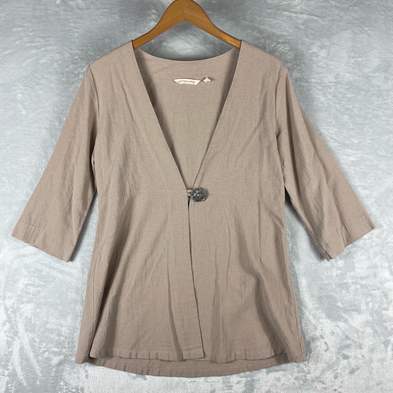 Soft Surroundings Benedetta Gauzy Kimono Topper Button Front Tan Small