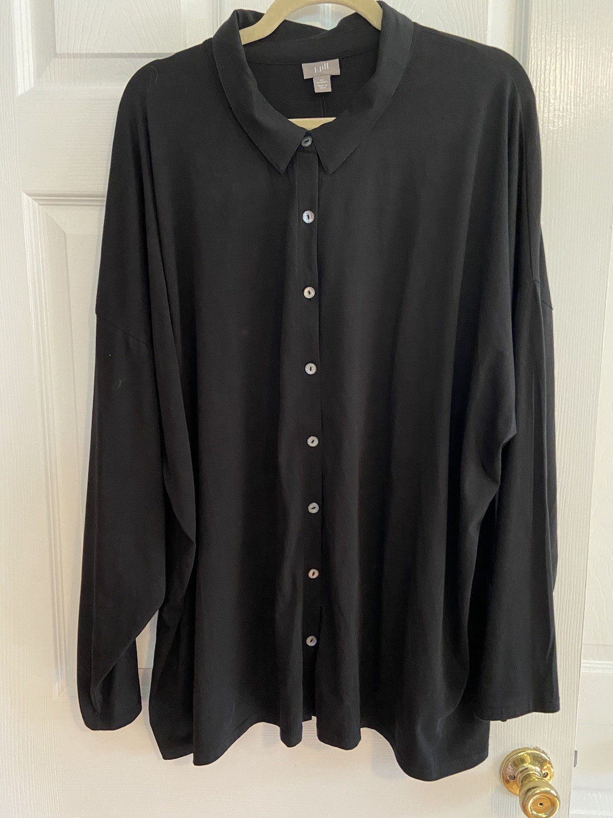 EUC 4X J Jill Stretch Jersey Button Down Shirt Black Pima Cotton/Spandex