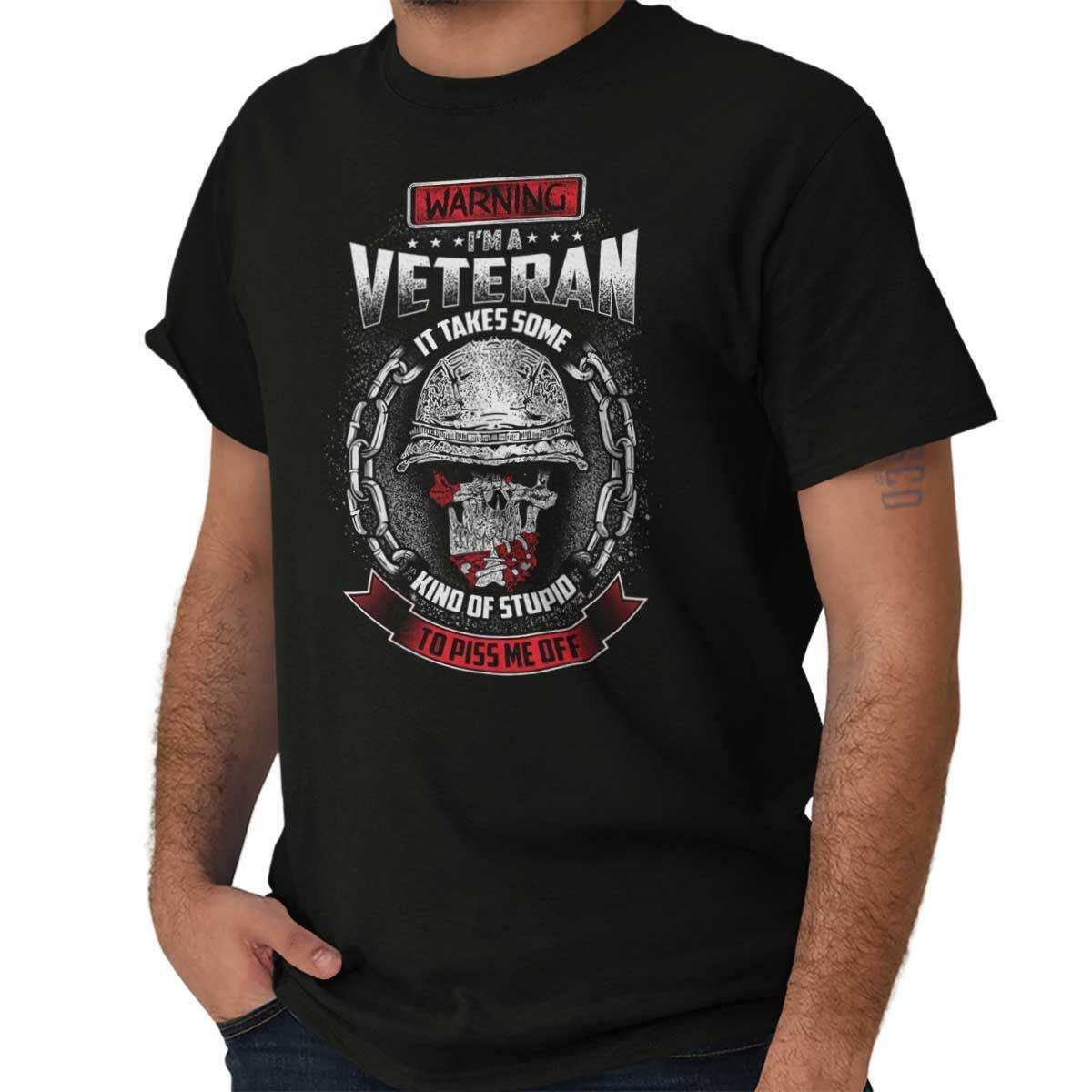Army Military Skull Veteran Attitude Gift Mens Casual Crewneck T Shirts Tees