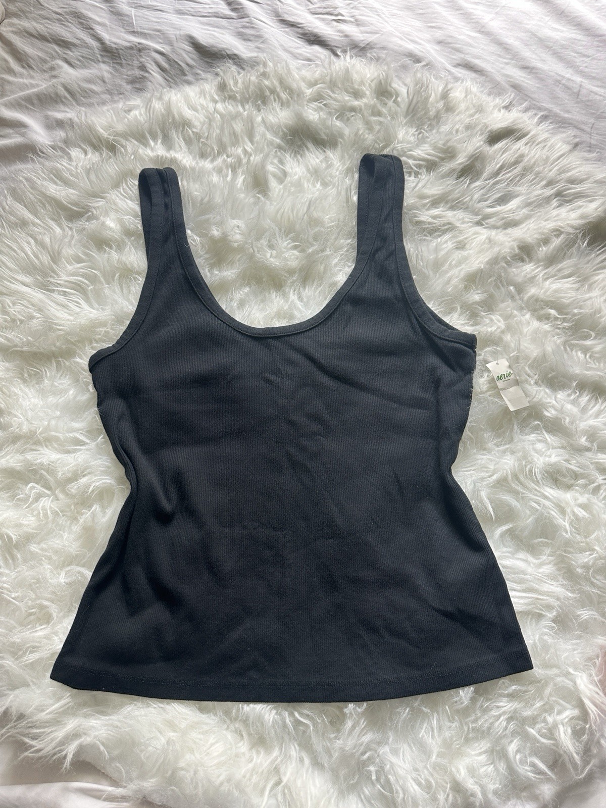 Aerie black cotton tank top a ribbed fabric and a classic scoop neckline