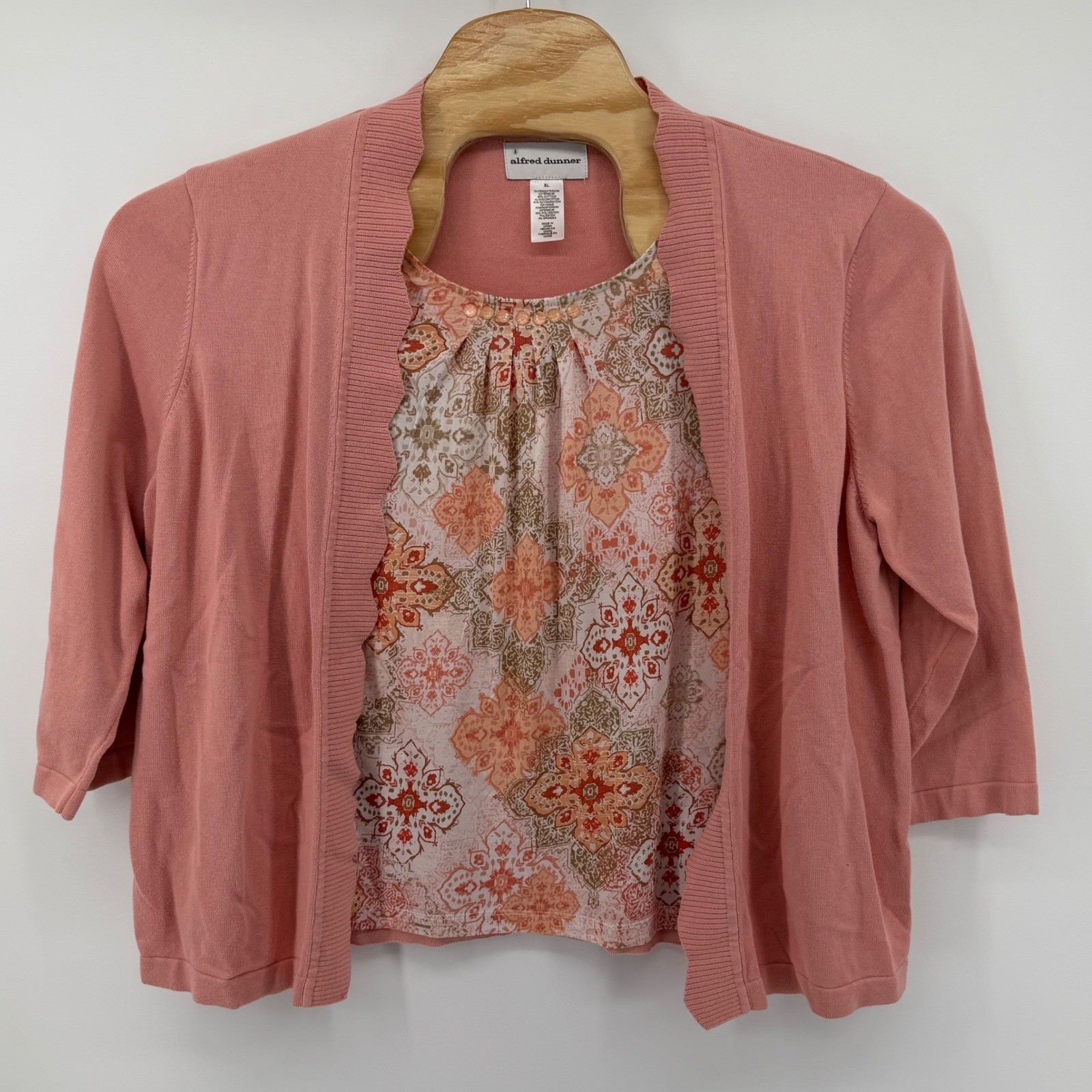 Alfred Dunner open front Cardigan built tank Women’s X-Large Pink Floral Beaded