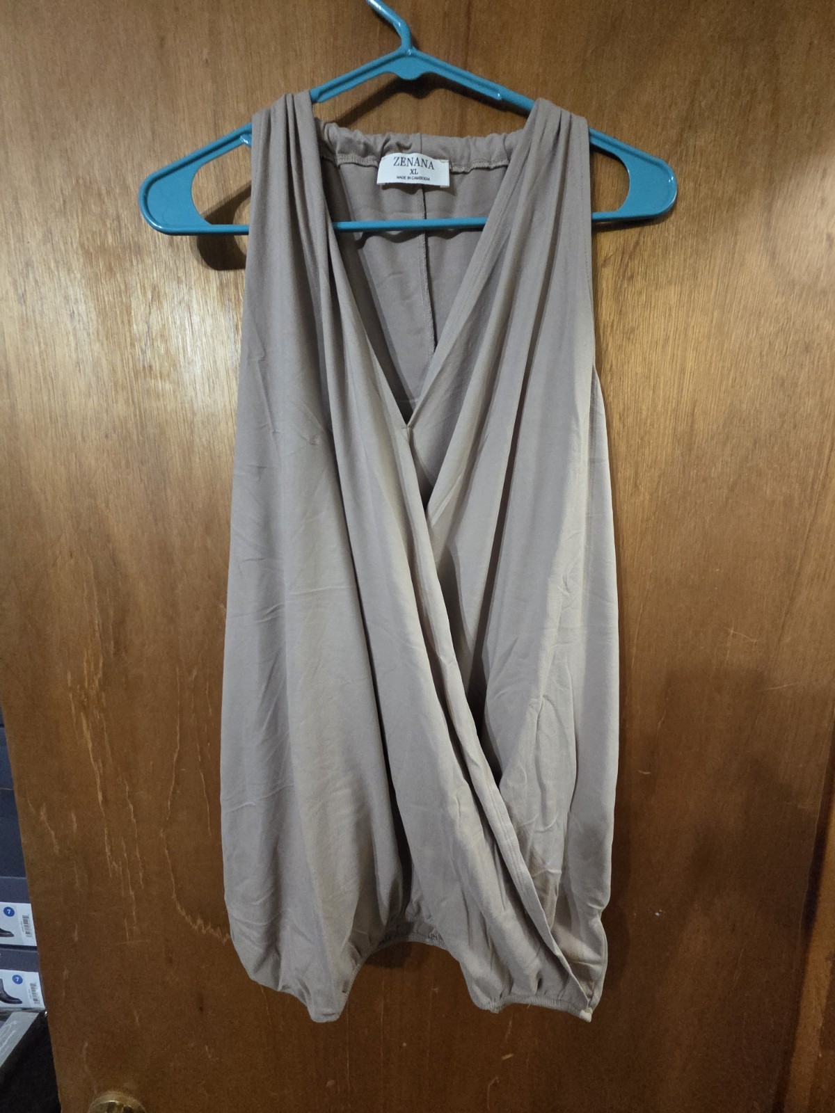 Zenana Ash Mocha Sleeveless V-Neck Blouse Size M Wide Strap Casual Plus Top