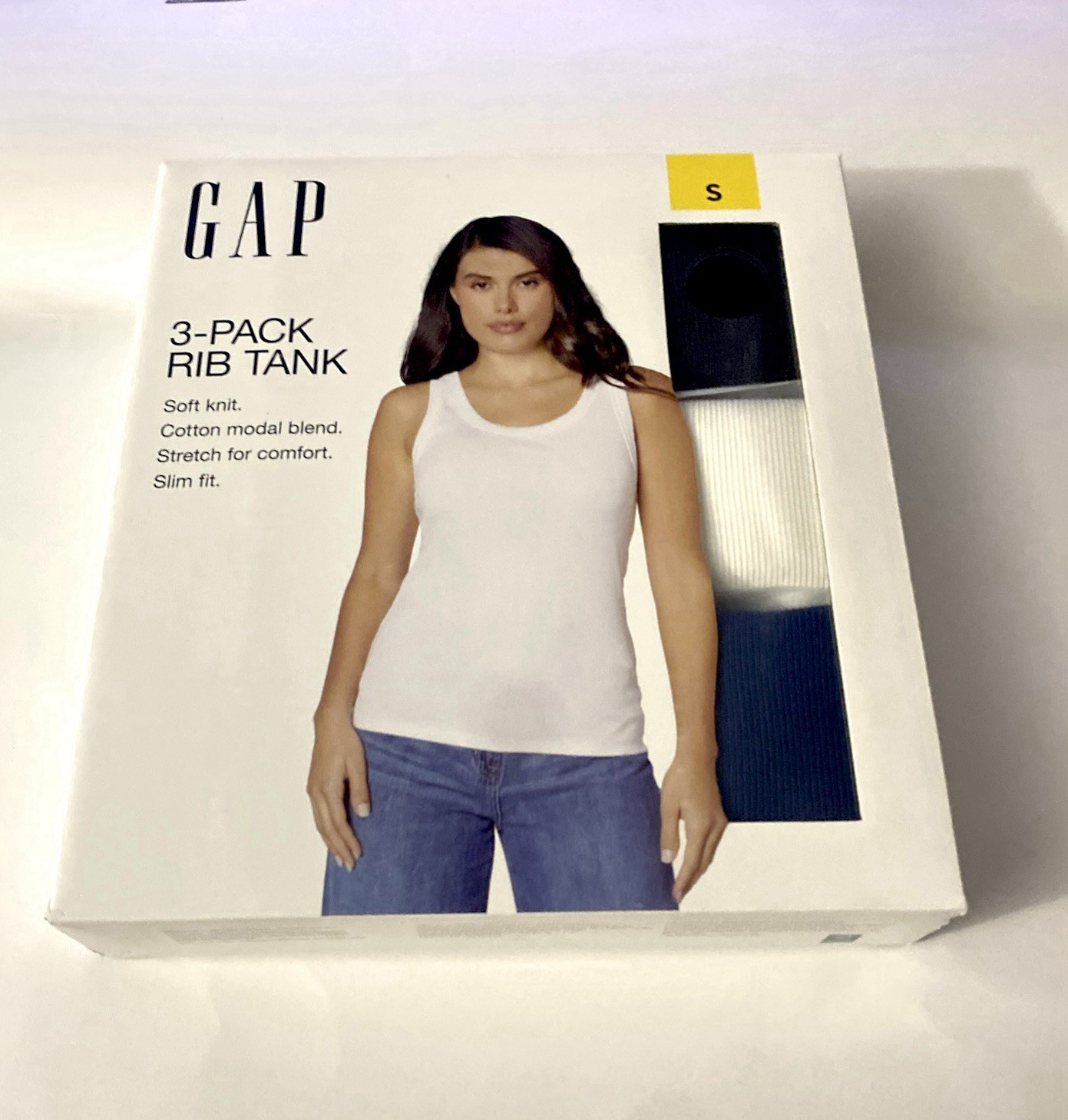 GAP 3-PACK RIB TANK Soft Knit. Cotton Modal Blend. Stretch for Comfort. Slim S