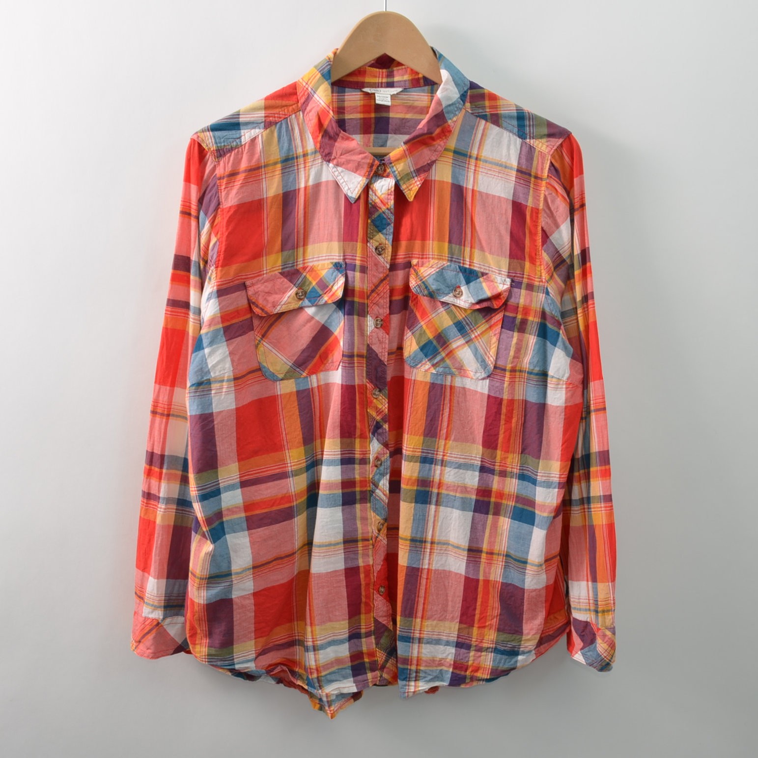 Cato Womens 18/20W 2X Button-Up Shirt Multi-Colored Woven Cotton Chest Pocket