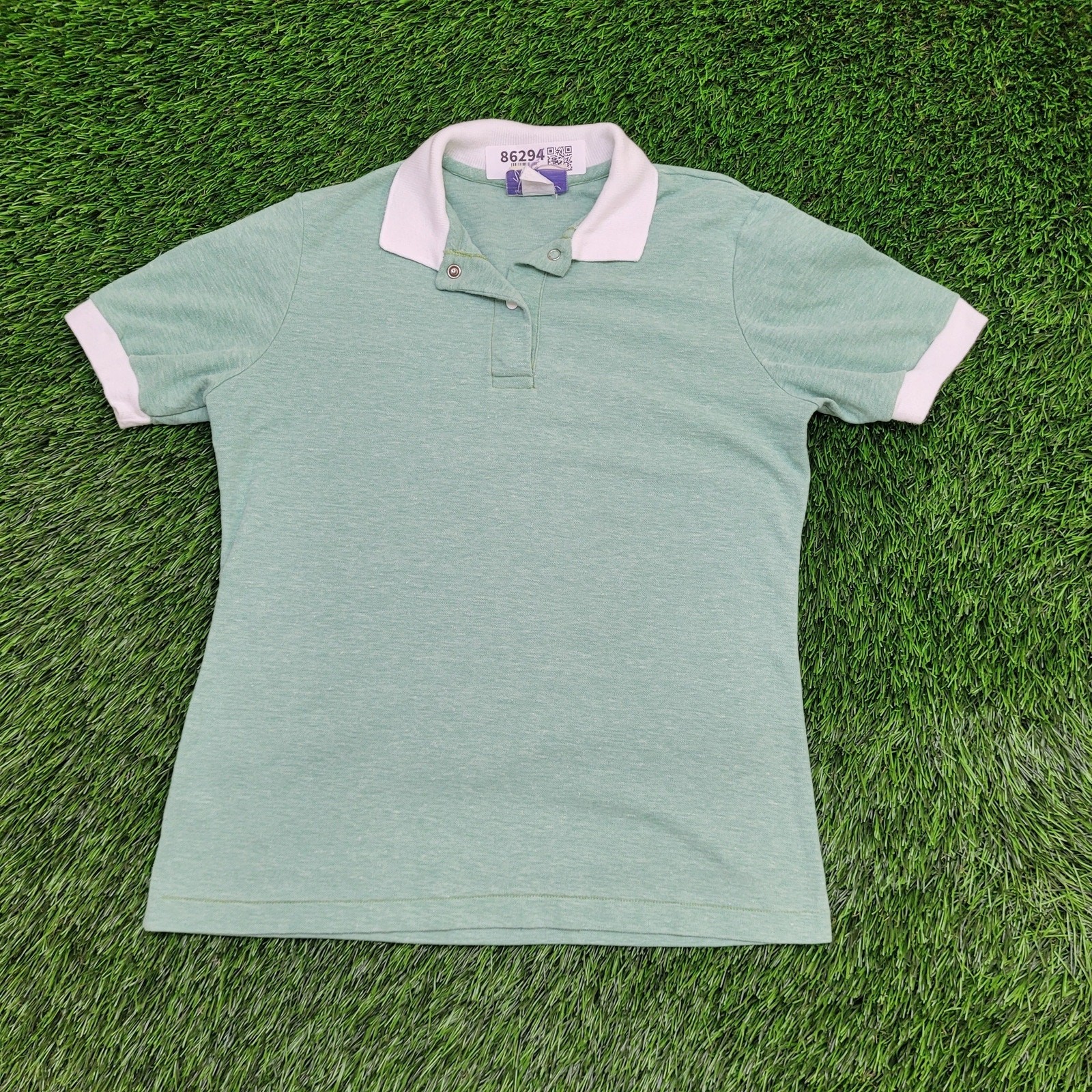 Vintage 80s Maggiore Polo Shirt Womens XS/S 17×23 Pastel Mint Green White