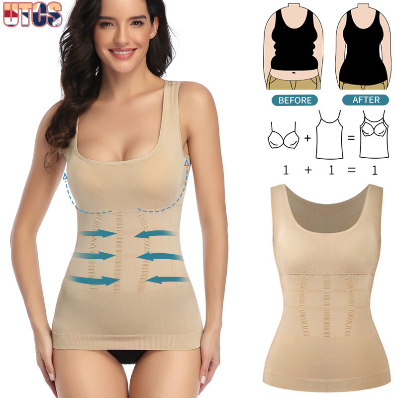 Women Padded Camisole Shaper Compression Shirt Waist Trainer Tank Tops Shapewear