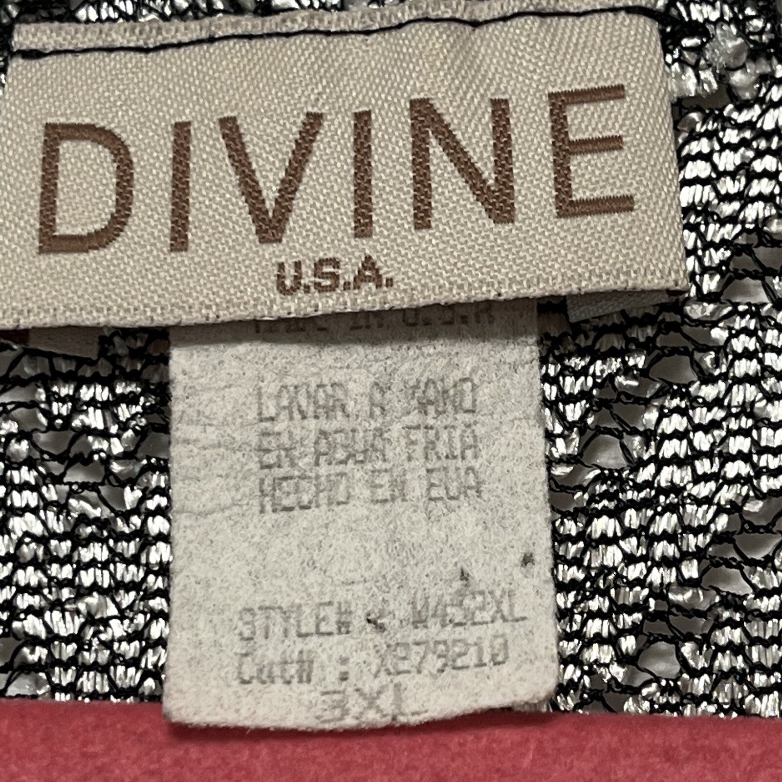 Vtg DIVINE Tunic Top Metallic Silver Chevron Cut-Out Design Disco Flowy Size 3XL