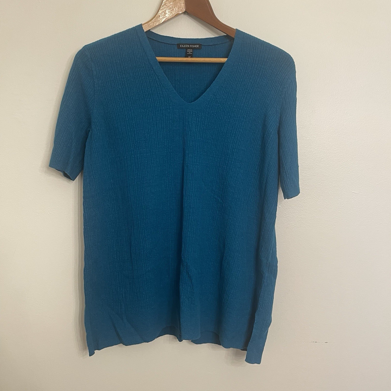 Eileen Fisher Turqouise Linen Blend Slit Side Tunic Tee Size Small Lagen Look