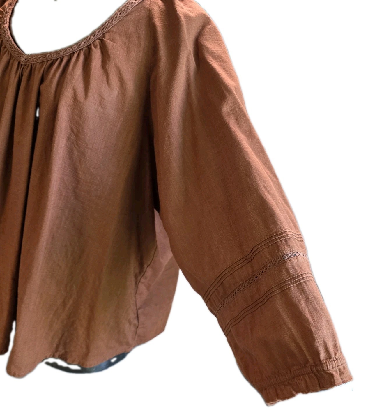 A.N.A. Women’s Rust Brown Peasant V- Neck Blouse Size 1X