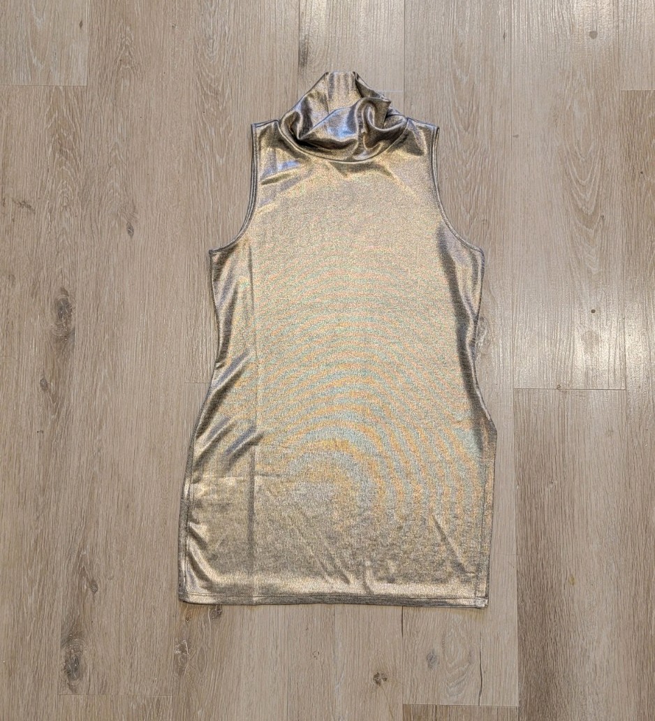 Lovers & Friends Gold Shimmer Sleeveless Turtleneck Top, Sz S