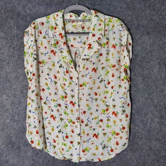 Cooper Ella Women Blouse L Button Down Novelty Fruit Picnic Statement Shirt