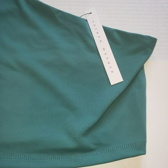 Susana Monaco “Blue Spruce” Teal One Shoulder Long Sleeve Crop Top Large NWT