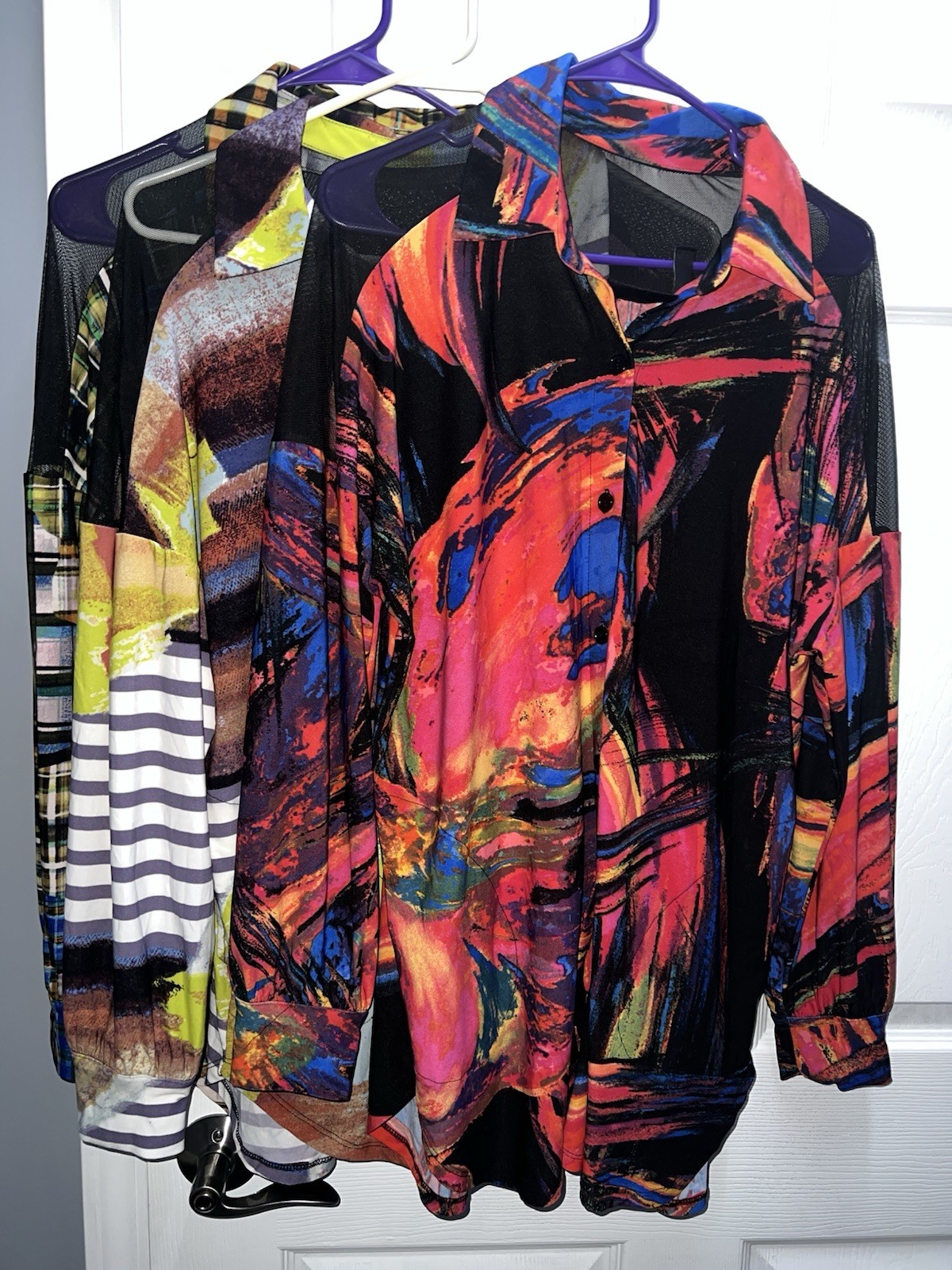 LOT OF 3 Attitudes by Renee Como Jersey Mesh Shoulder Printed Shirts Small
