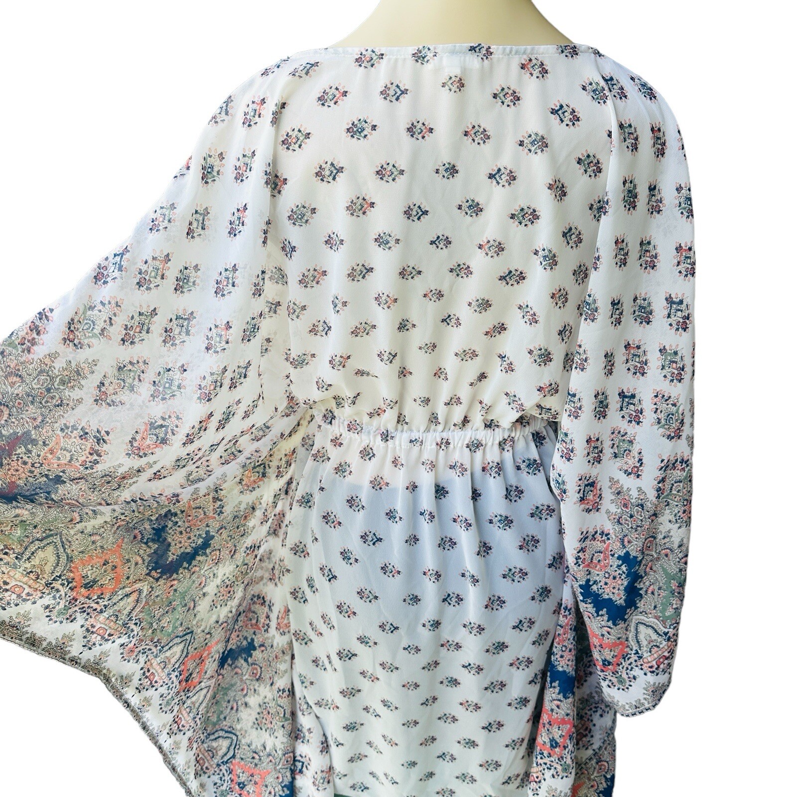 En Creme Anthropologie Tunic Top Women’s Small Flared Sleeve Sheer Boho Floral