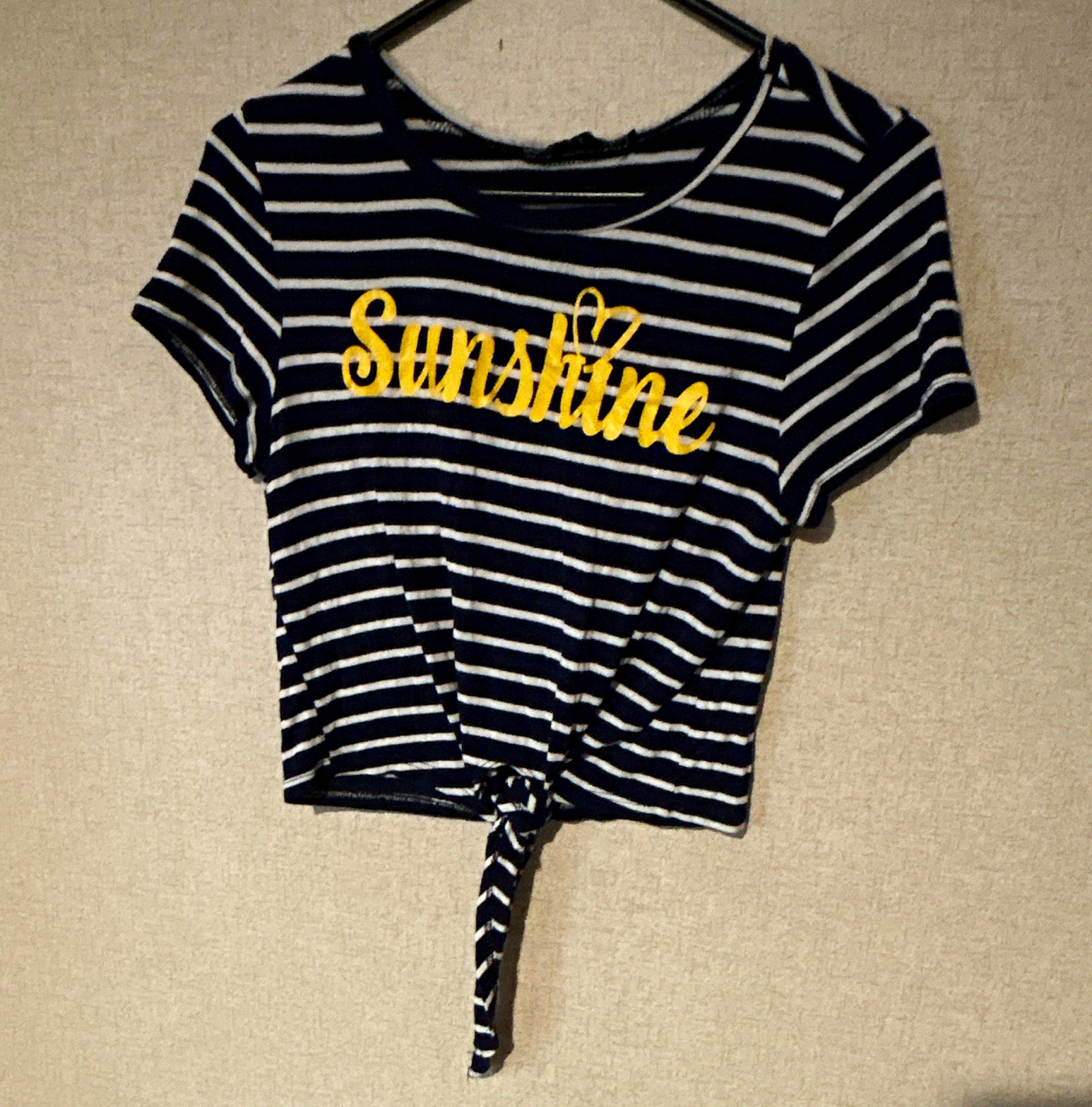 Rebel Sugar S/P Blue White Striped Tie-Front Short Sleeve Crop T-Shirt Sunshine