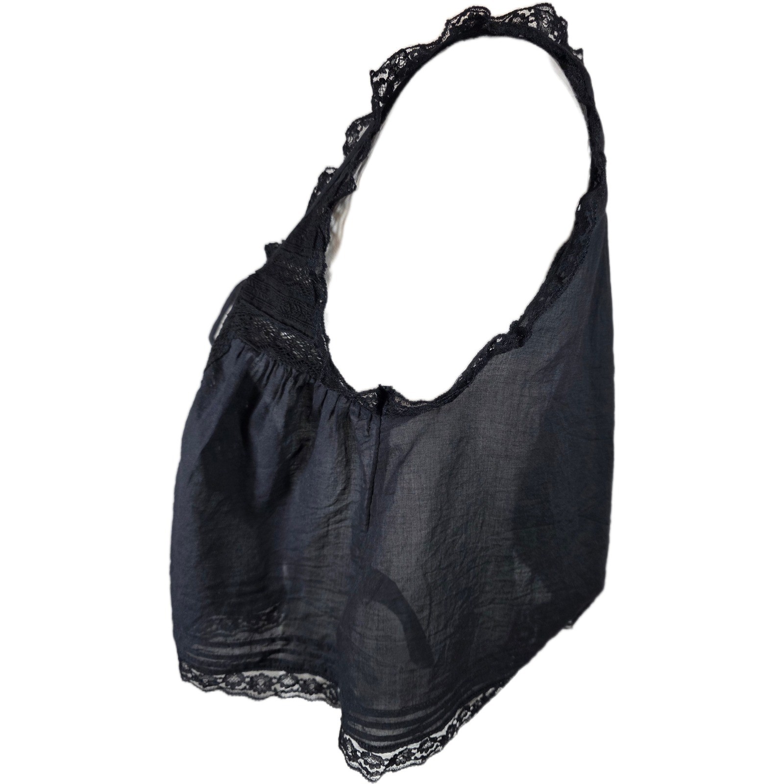 Free People XS Black Oversized Cotton Cami w/Lace Trim & Button/Tie Front