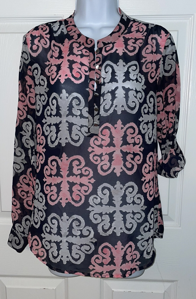 Banana Republic MILLY Collection Sz 4 Lightweight 3/4 Roll Tab Slv Shirt EUC