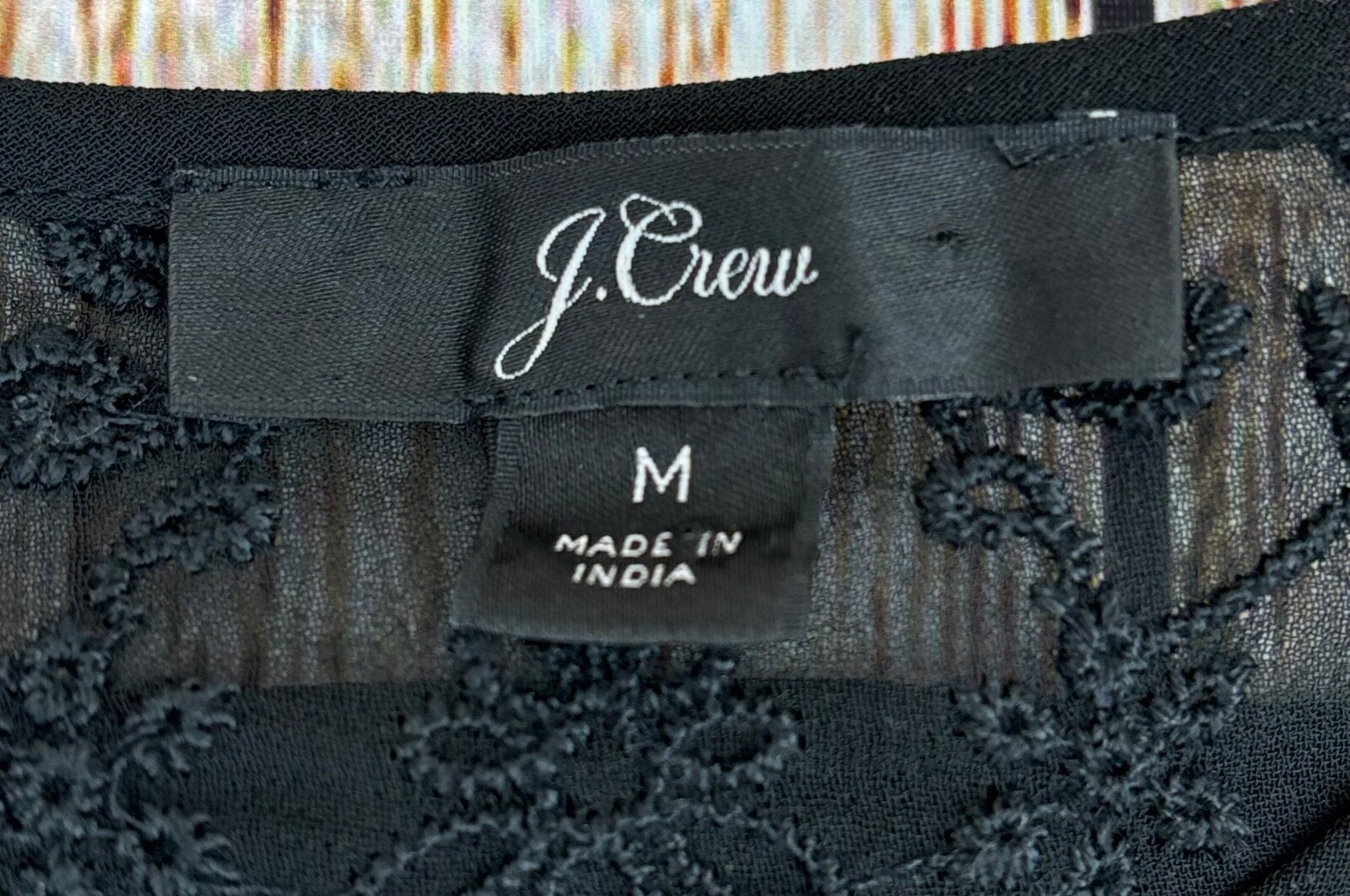 J Crew Black Lace Top Size Medium Long Sleeve Eyelet Lace Blouse Semi Sheer