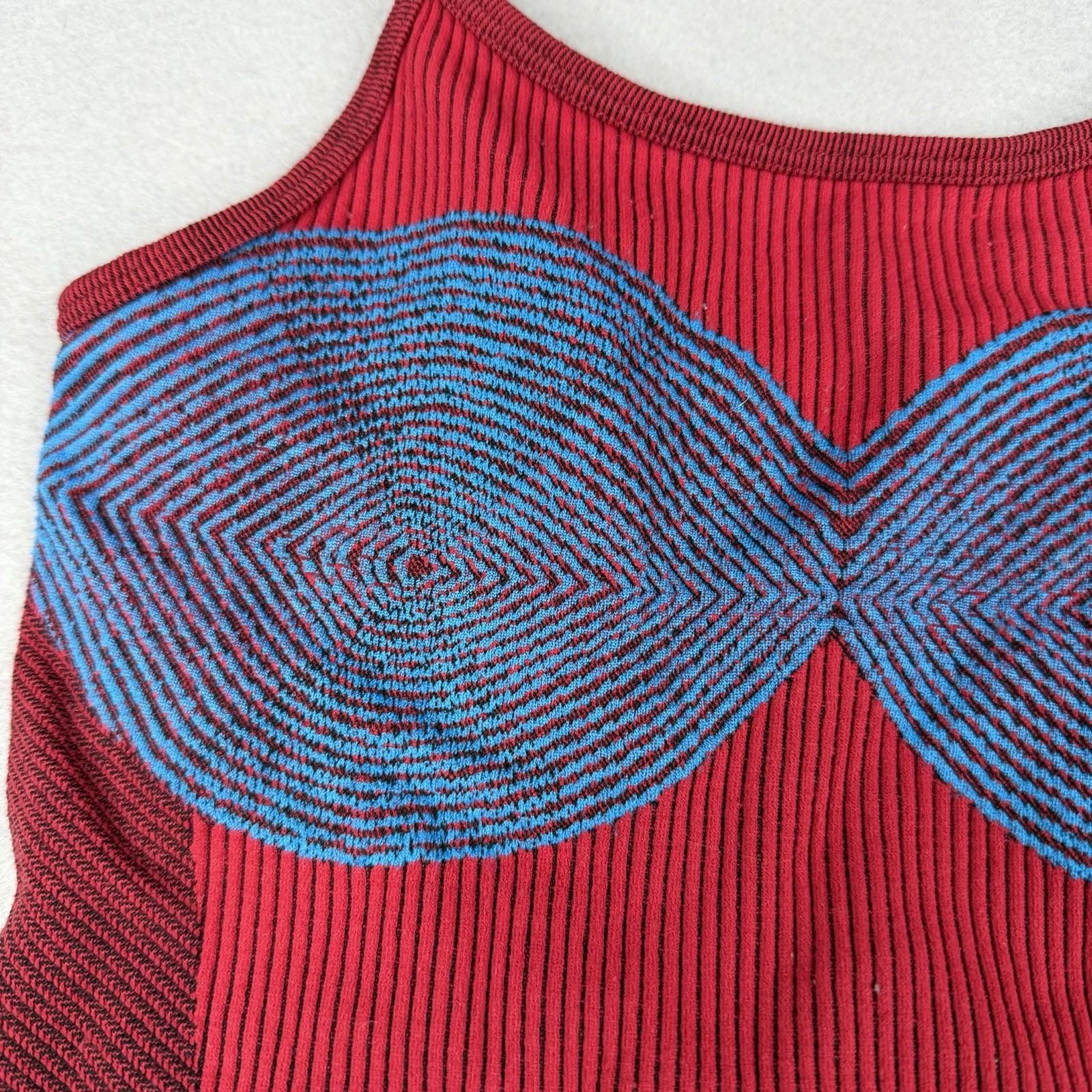 Zara Limitless Contour Knit Cami Red Blue Optical Illusion XS-S NWT Jaquard