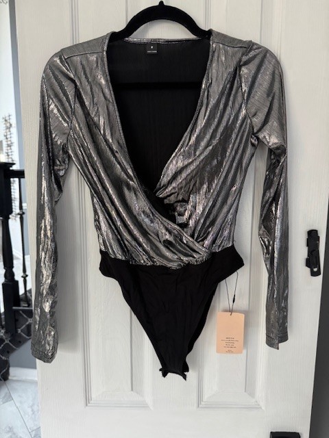 SHEIN BAE Silver Body Suit Size Medium NWT