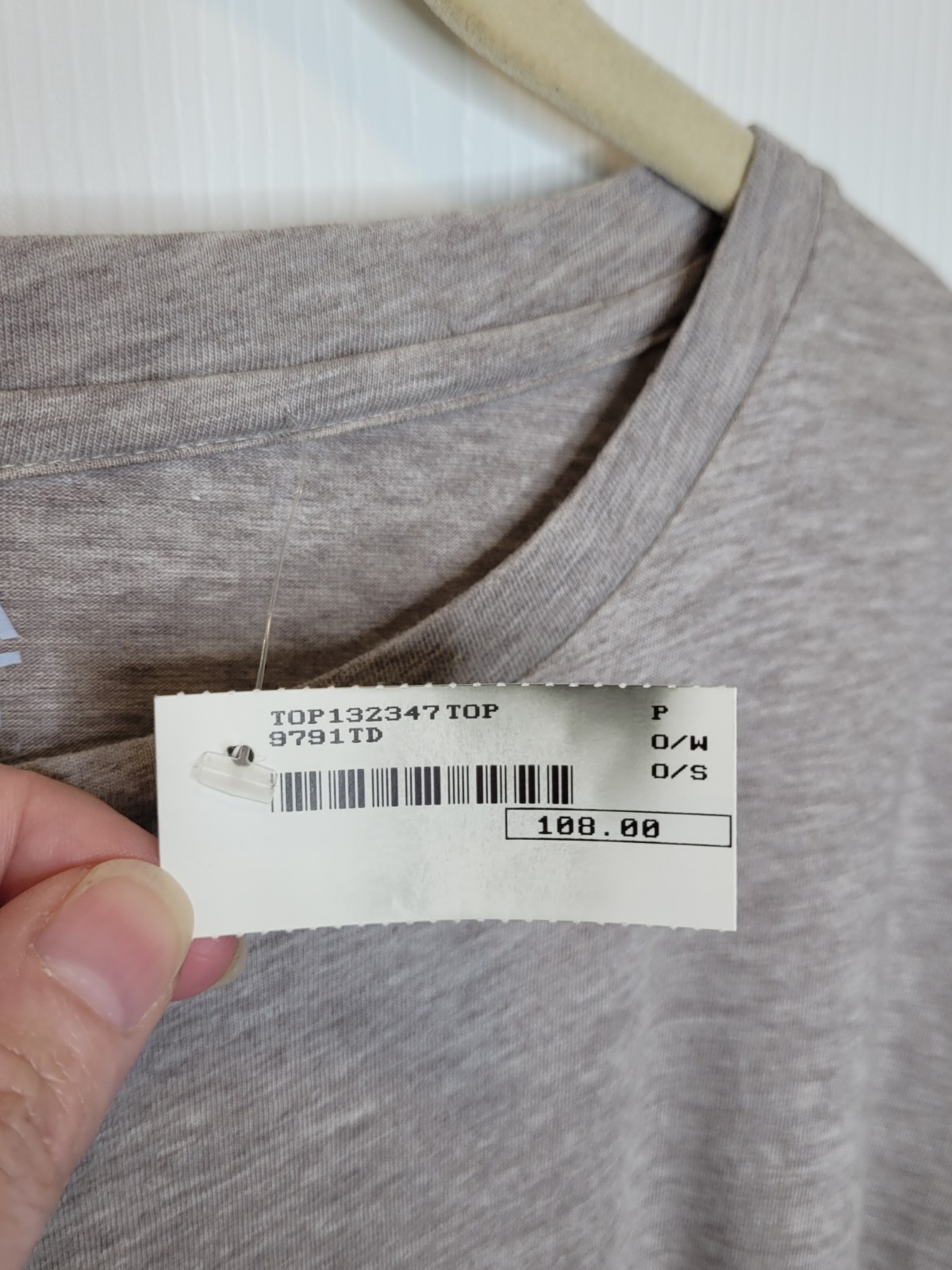 Planet by Lauren G Long Sleeve Boxy Tee One Size Gray Polka Dot Border NEW