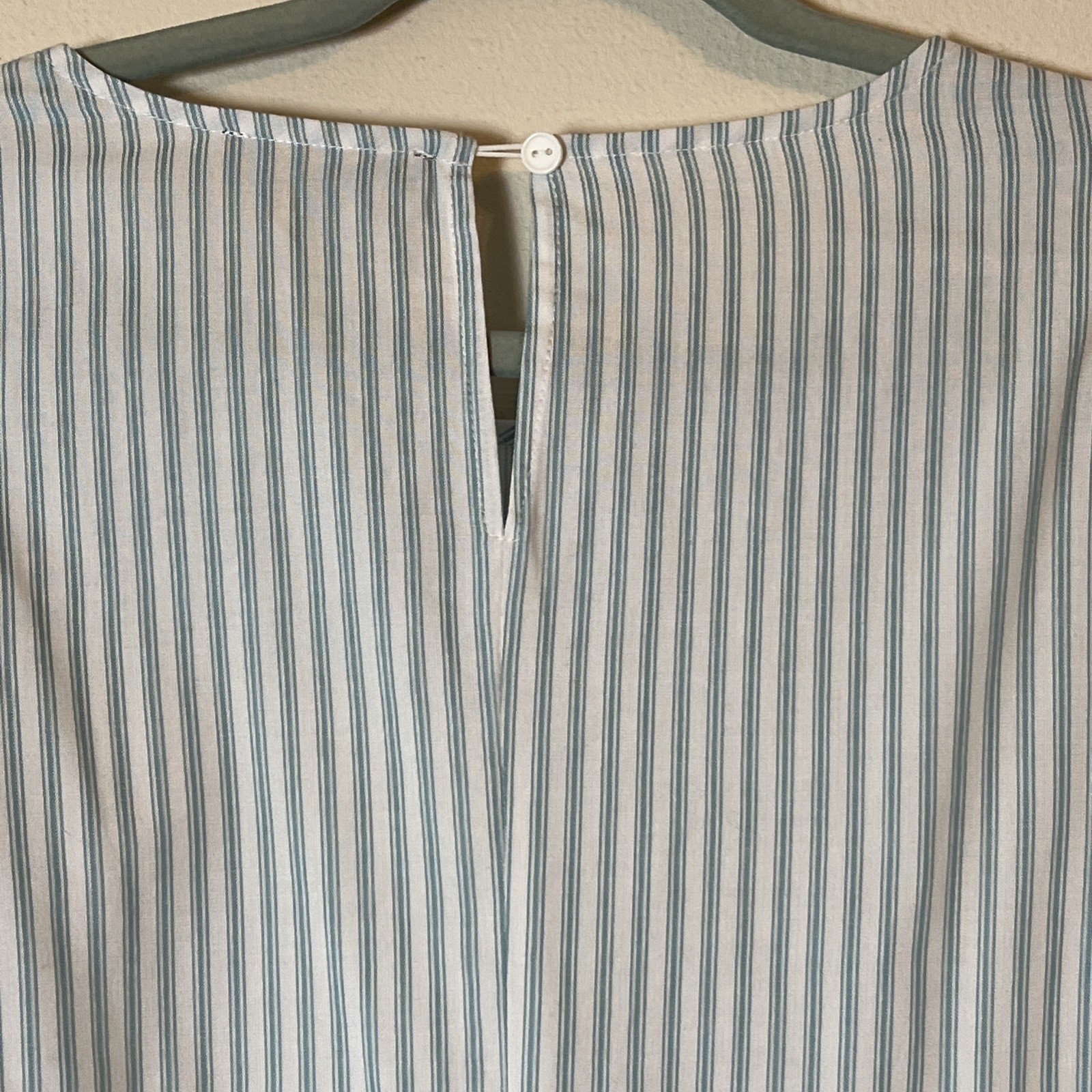DG2 Diane Gilman Lace Trim 3/4 Flare Sleeve BOHO Linen Stripe Tunic Top Teal Med