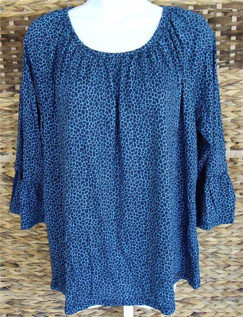 MICHAEL KORS BLUE GIRAFFE ANIMAL PRINT 3/4 FLARED SLEEVE TOP BLOUSE XL NWT $64