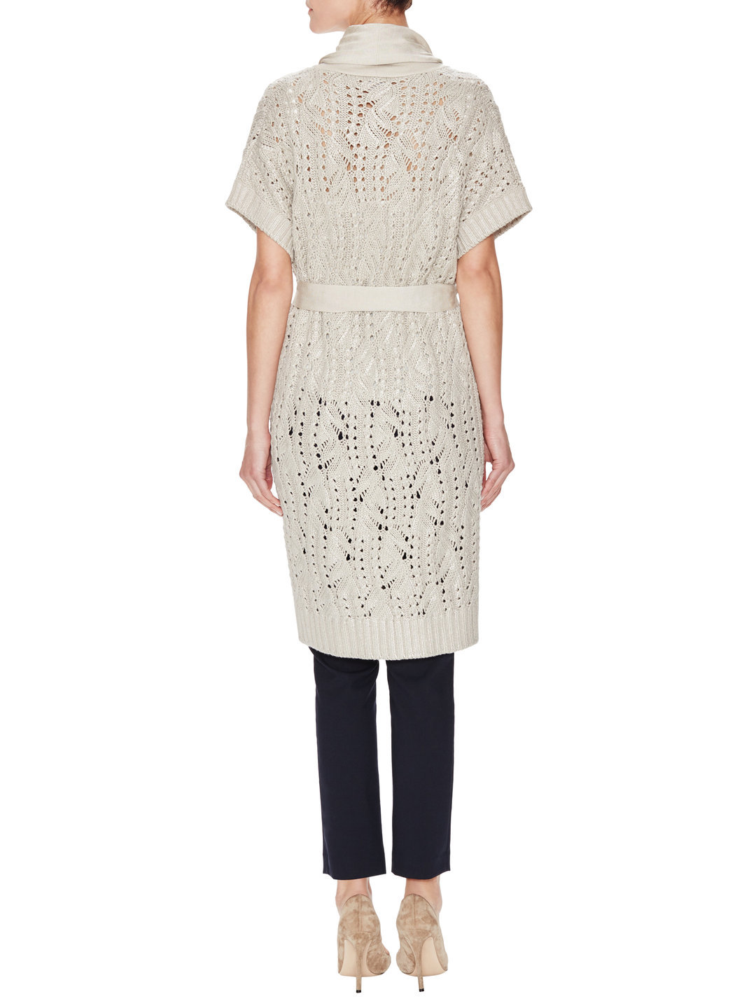 $3190 New Oscar de la Renta Knit Silk Cashemere BEIGE Belted Cardigan Birch S L