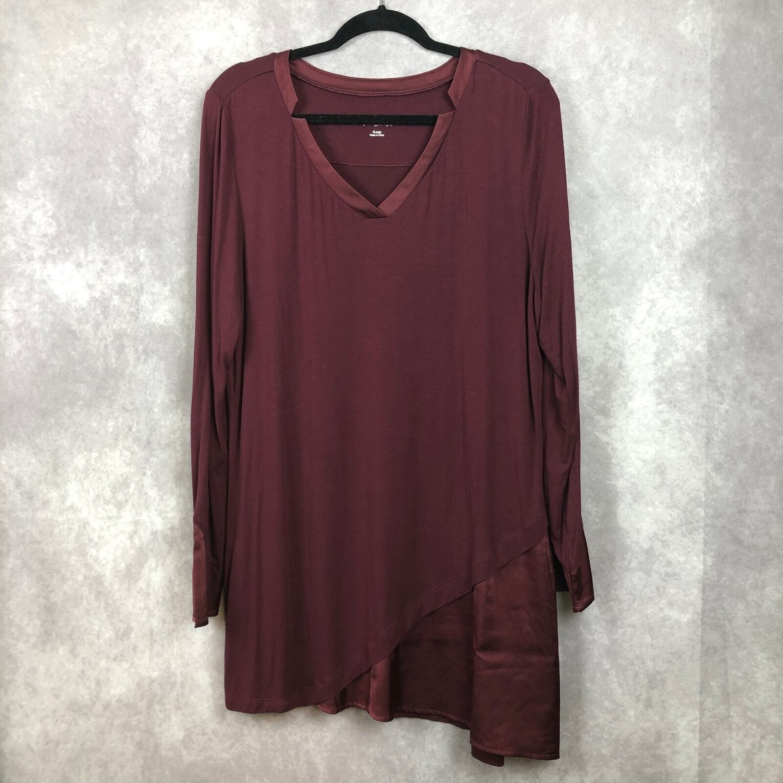 Soft Surroundings Asymmetrical Tunic Top Size XL Long Sleeve Satin Trim V Neck